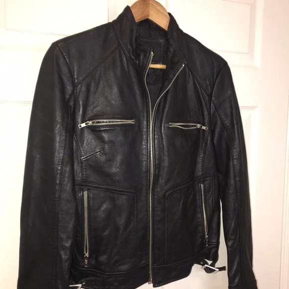 Women’s Genuine Leather Moto Jacket Medium, Black, by Mossimo - Picture 2 of 16